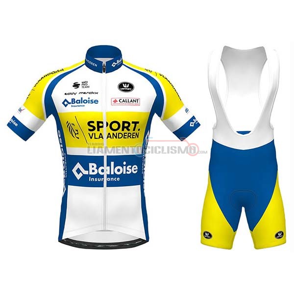 Abbigliamento Ciclismo Sport Vlaanderen-Baloise Manica Corta 2020 Bianco Giallo Blu